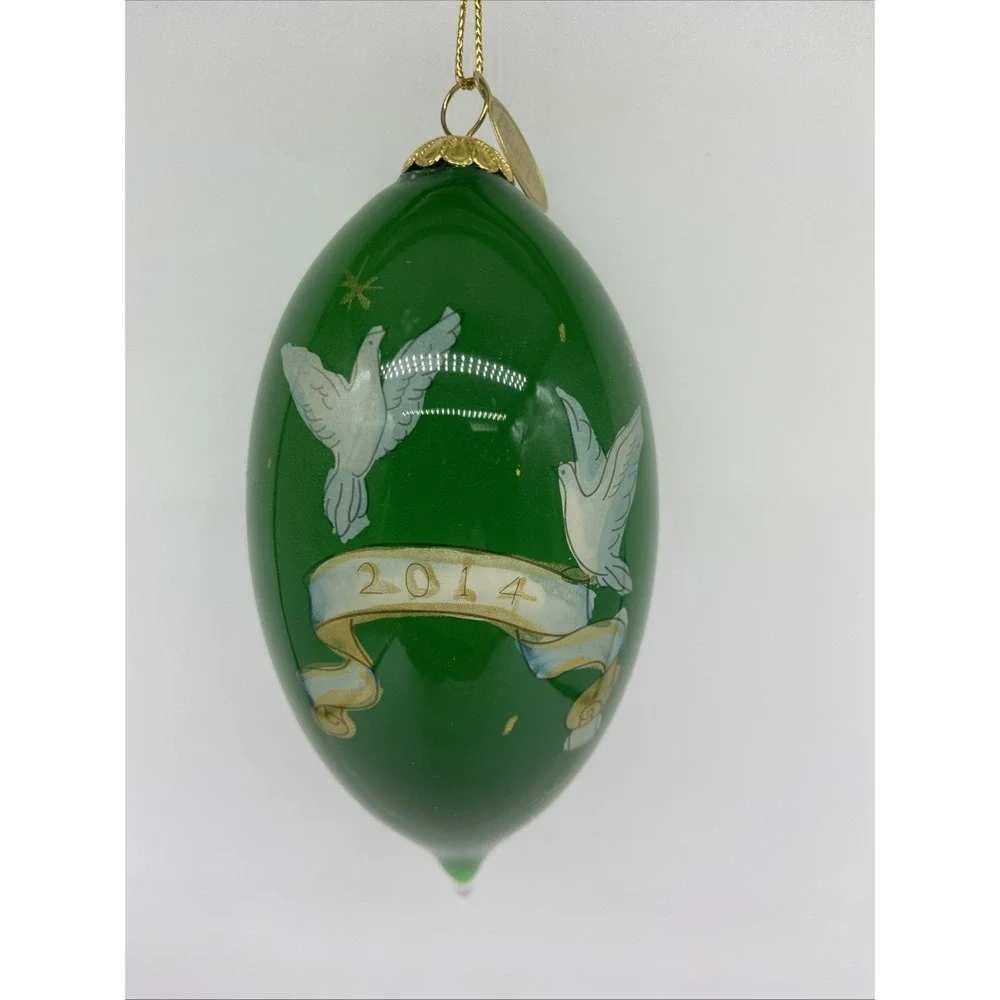 Pier 1 Hand Painted Li Bien Glass Cone Ornament 2014 Angel With Doves
